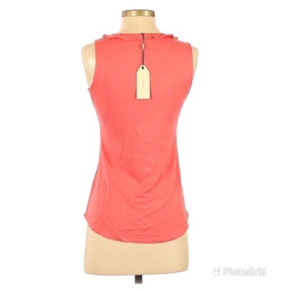 SOPHIE MAX Coral Pink Tank Top‎ Ruffle Sleeveless Stretch Keyhole Summer XS New - Picture 2 of 10